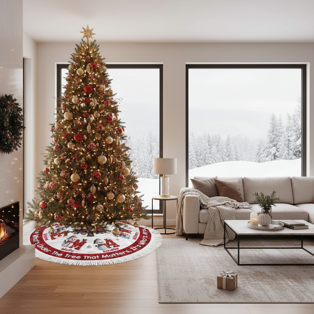 Tree skirt in cozy family room