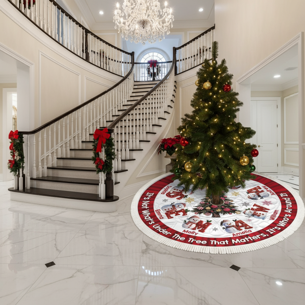 Tree skirt in elegant foyer