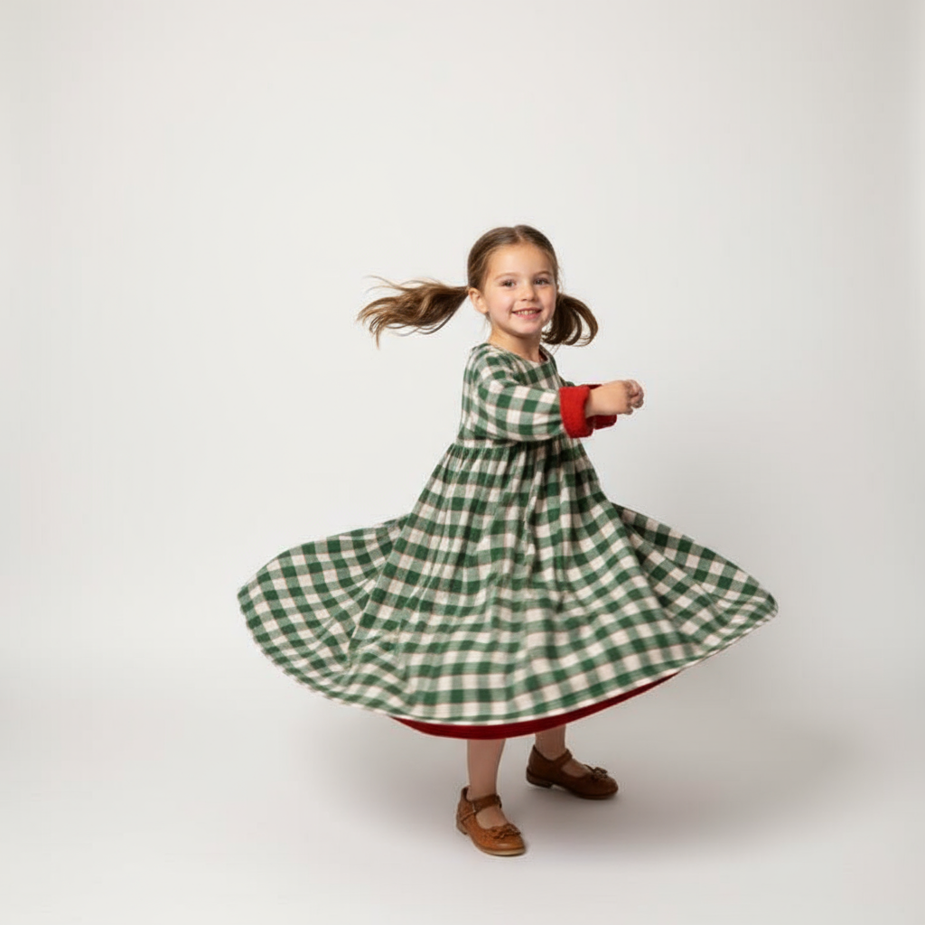 Twirling pose showing movement and red lining