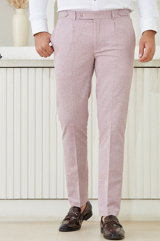 Slim Fit Two-Button Seersucker Pink Suit Set