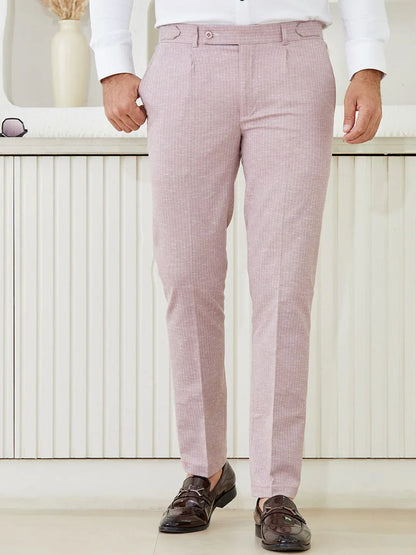 Slim Fit Two-Button Seersucker Pink Suit Set