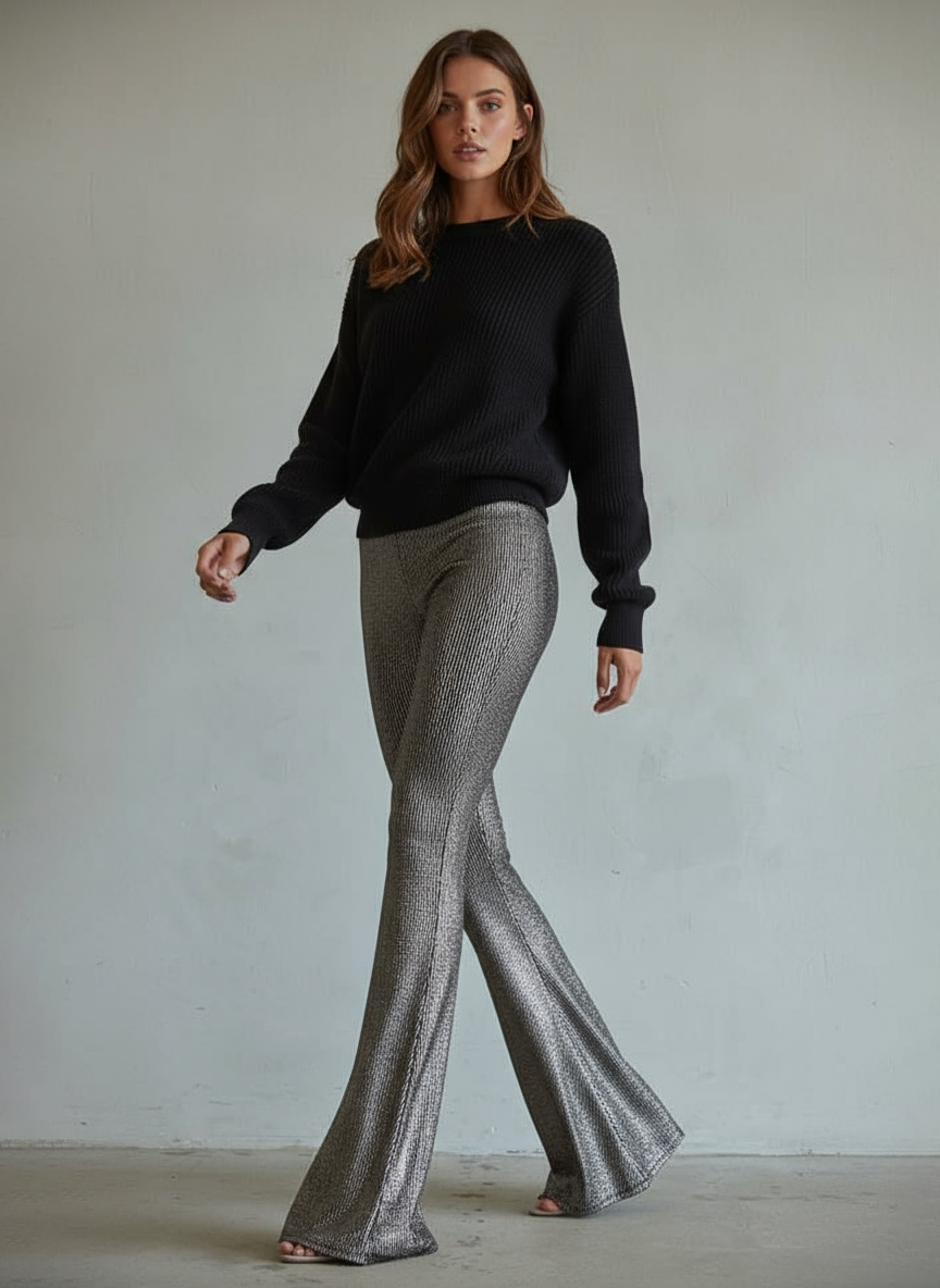 Comfortable High Waist Rib Knit Bootcut Pants