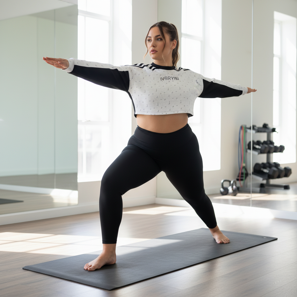 Warrior pose on yoga mat