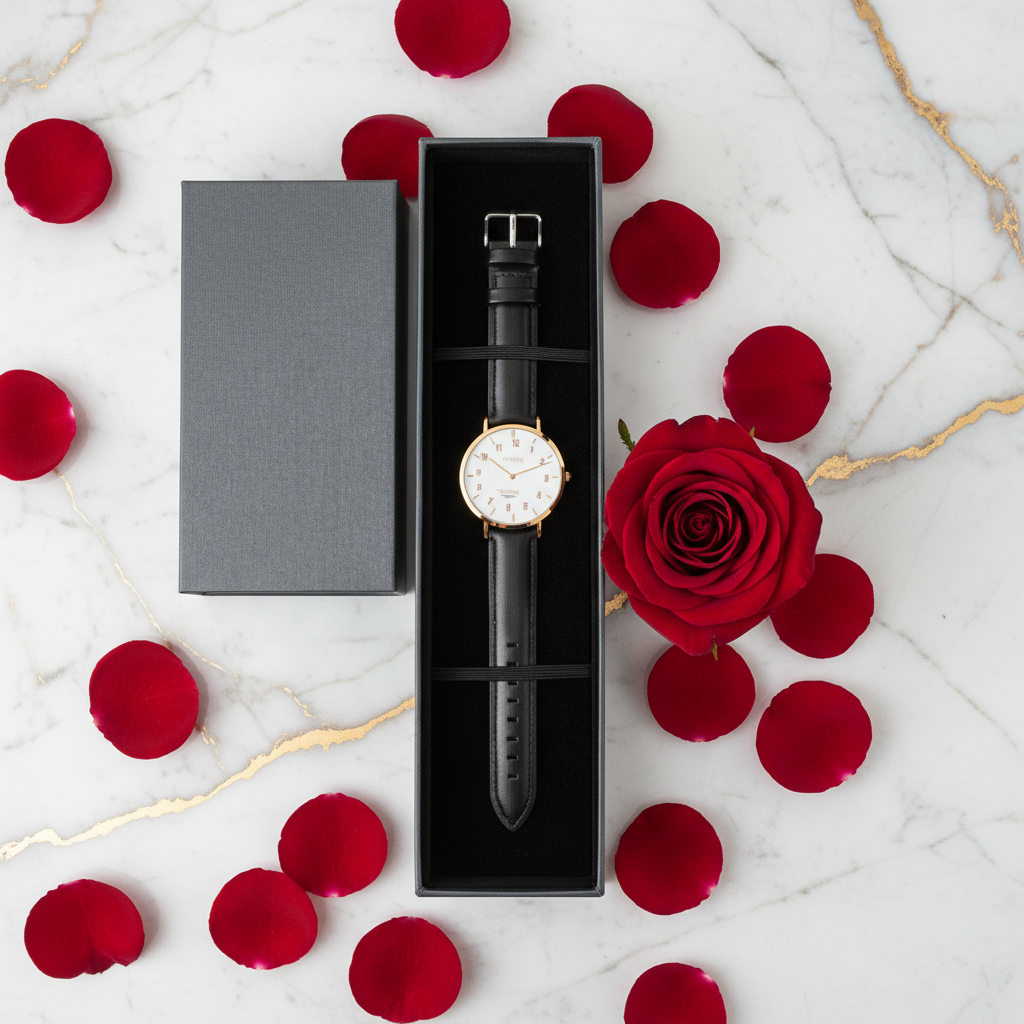 Watch flat lay composition