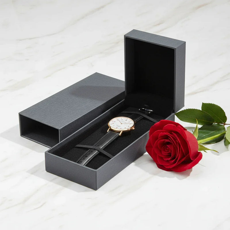 Watch in box with rose - angled view