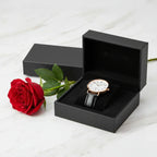 Watch in box with rose - side view