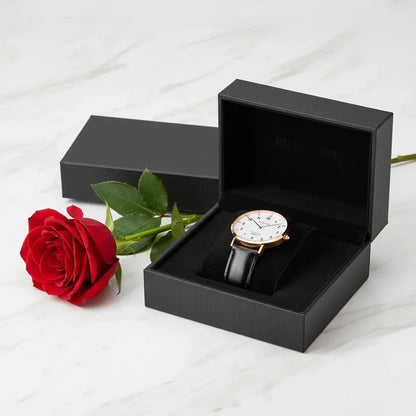 Watch in box with rose - side view