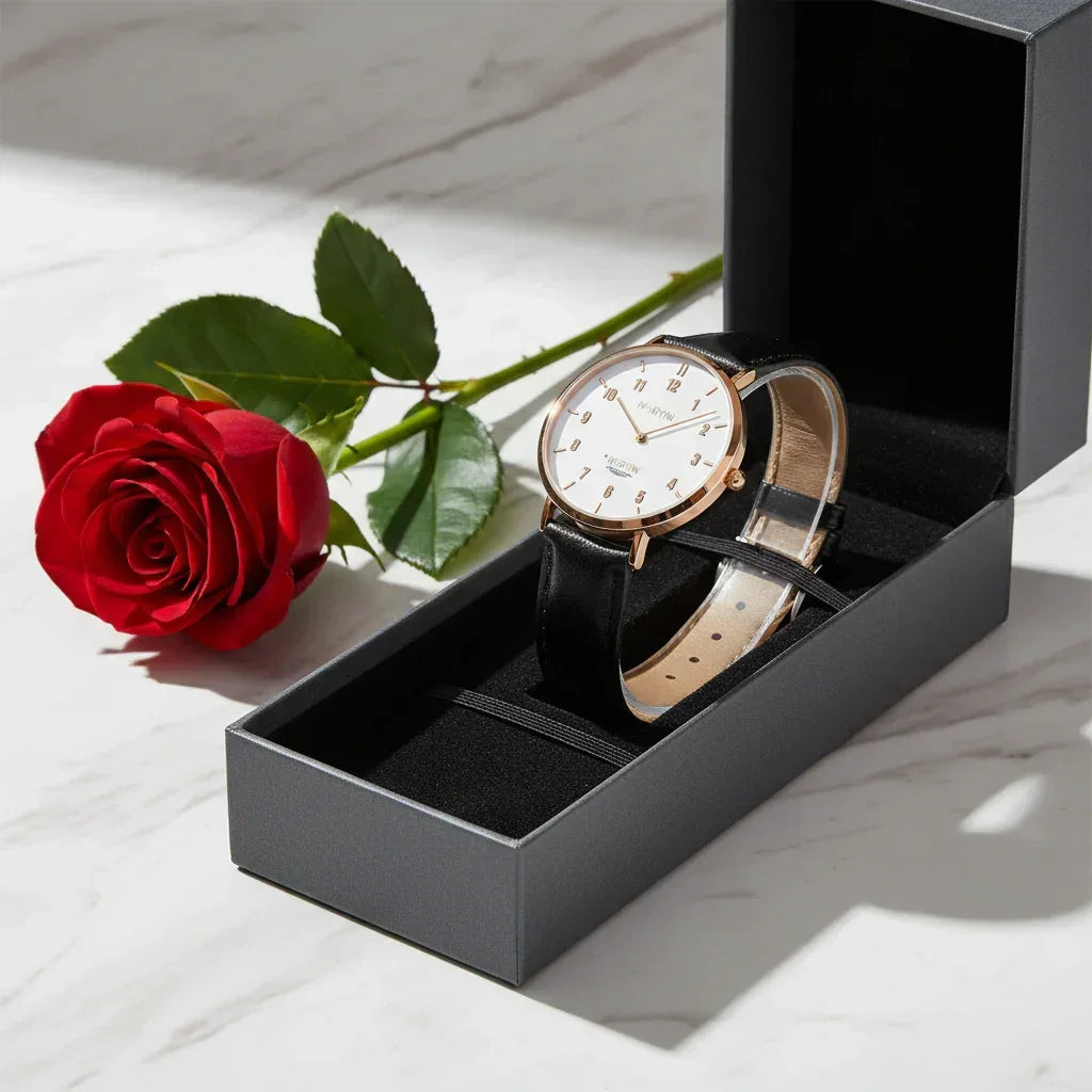 Watch three-quarter view with rose