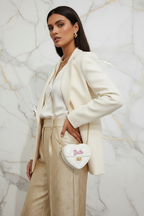 White bag - beige gold outfit