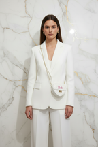 White bag - front pose white blazer