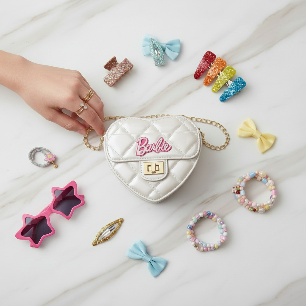 White bag - hand with chain and accessories