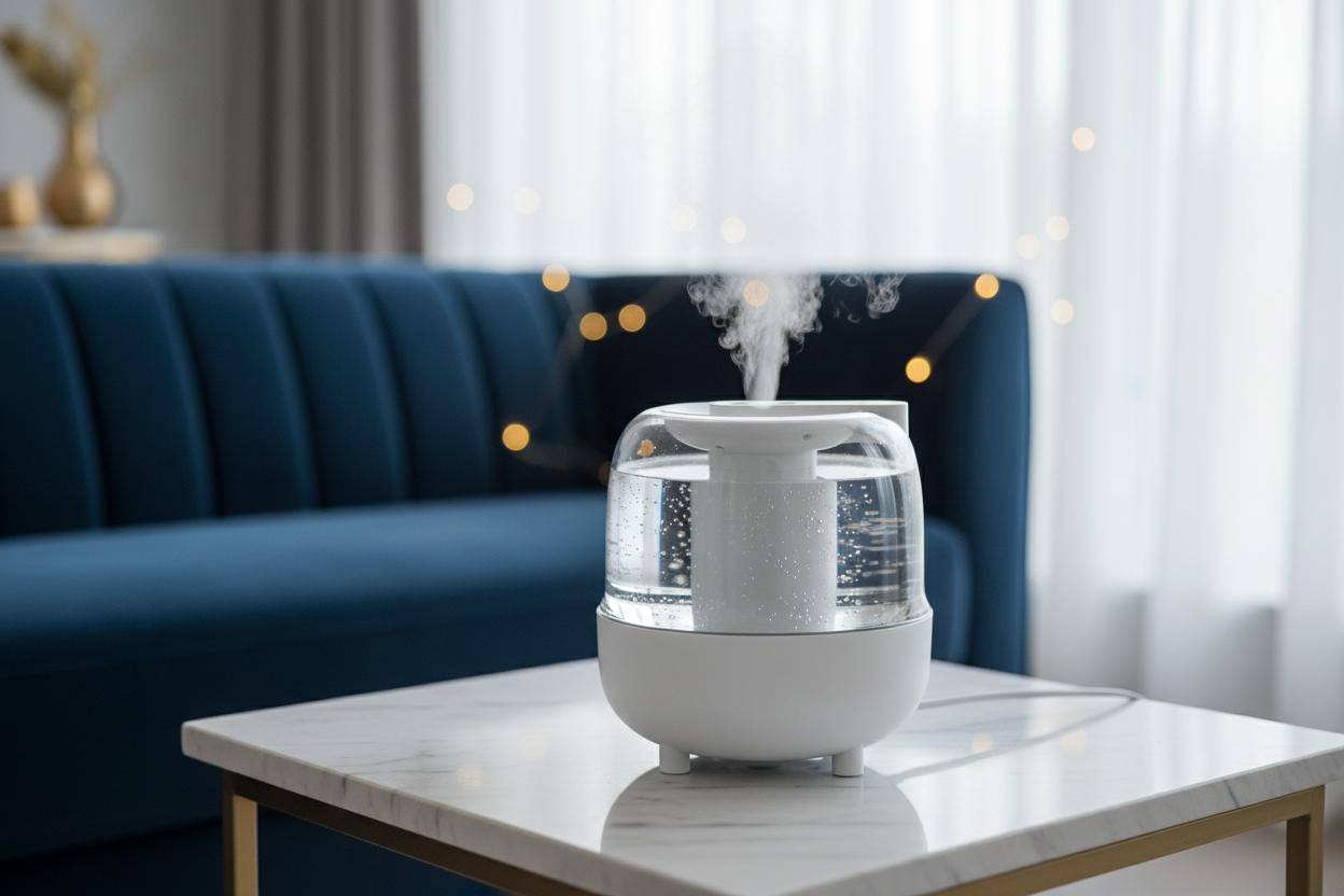 White Humidifier Close-Up - Living Room