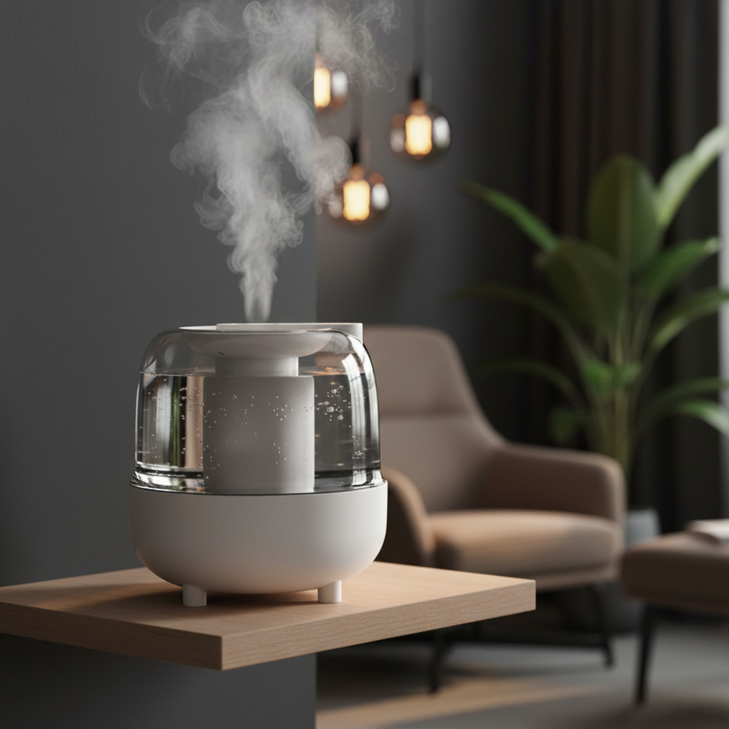 White Humidifier Close-Up - Moody Room