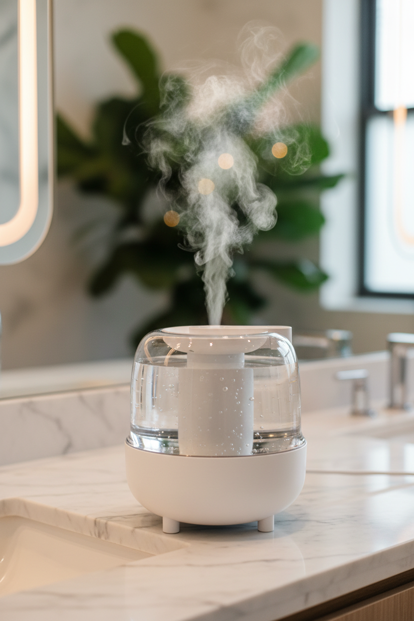 White Humidifier Close-Up - Spa Bathroom