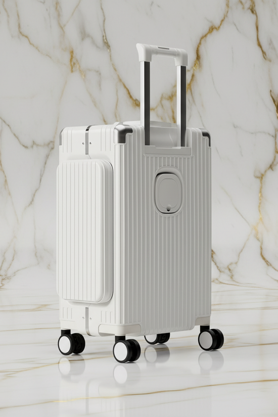 White luggage back three-quarter view