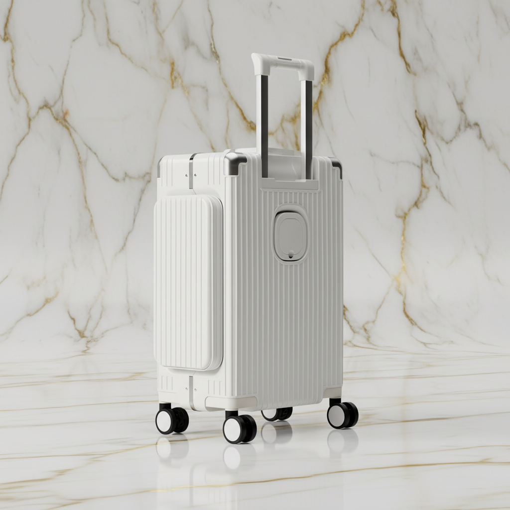 White luggage back three-quarter view