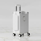 White luggage front three-quarter view