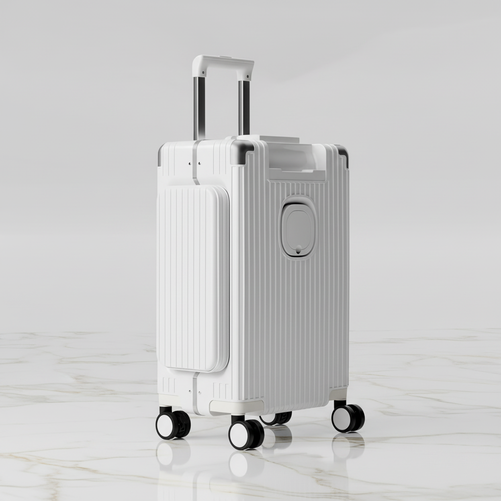 White luggage front three-quarter view