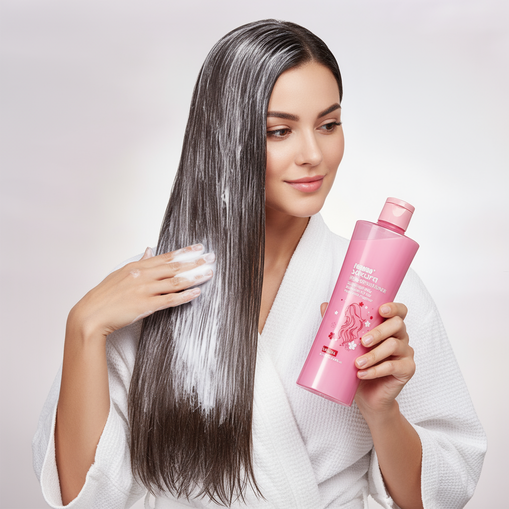 Woman applying white conditioner