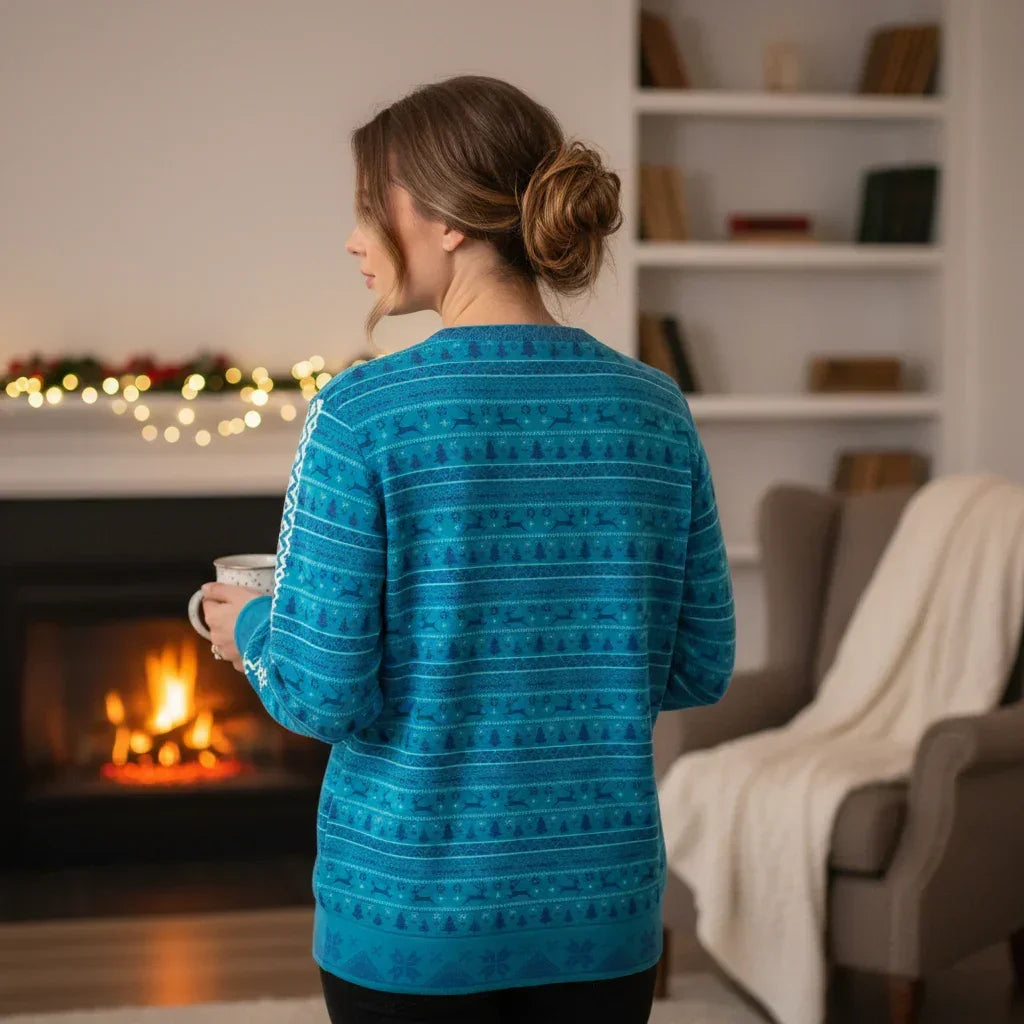 Woman - Back view cozy home interior