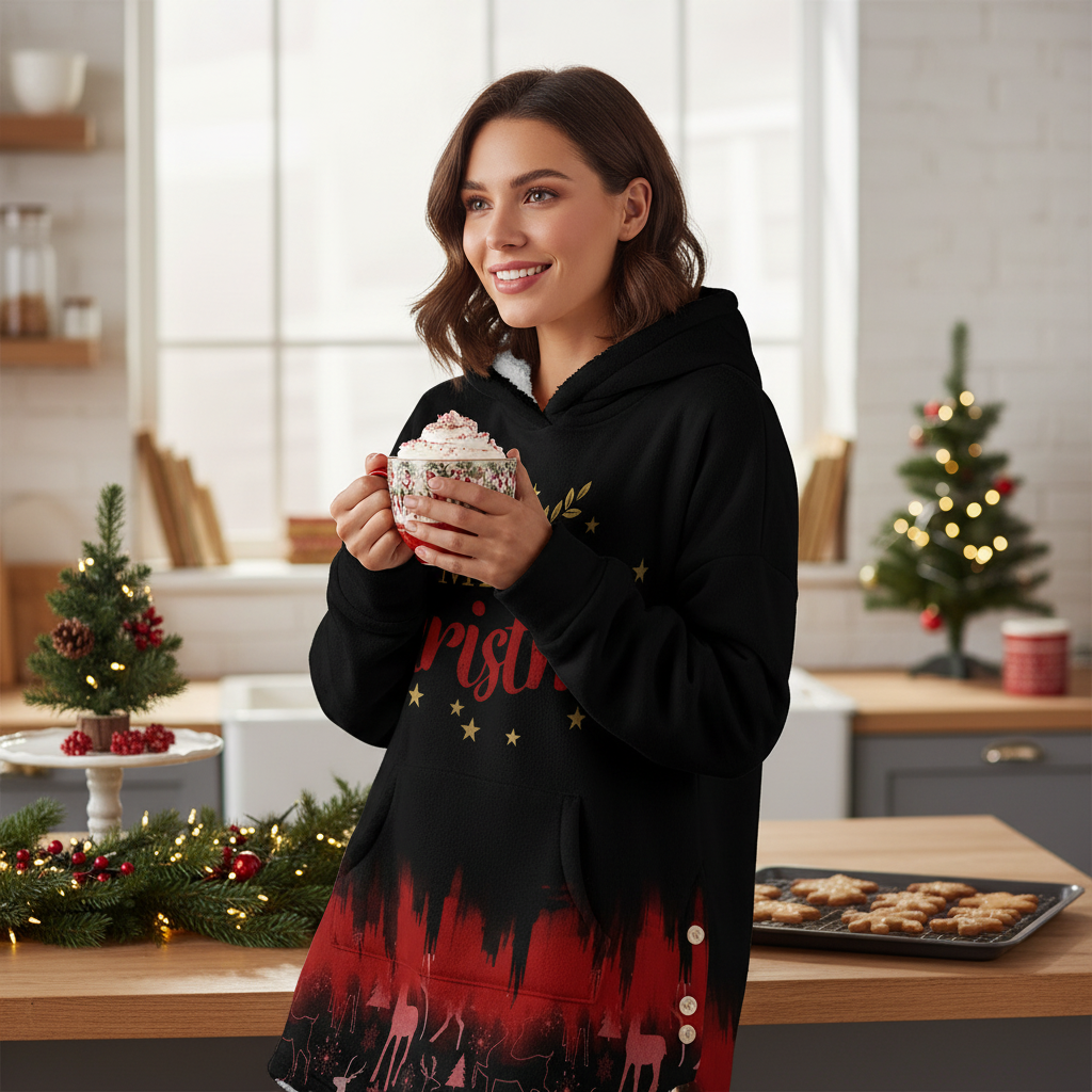 Woman baking in festive kitchen