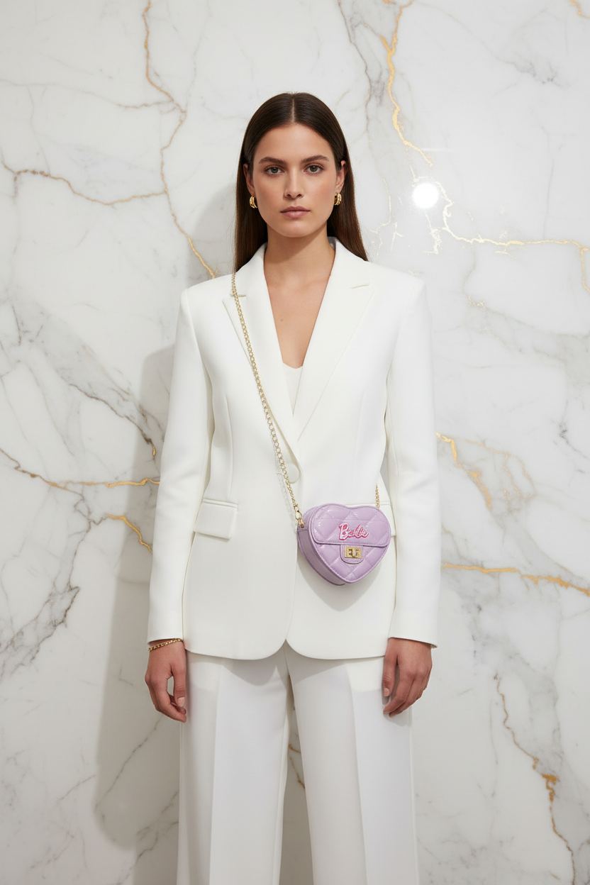 Woman front pose - Mini Heart Barbie Bag