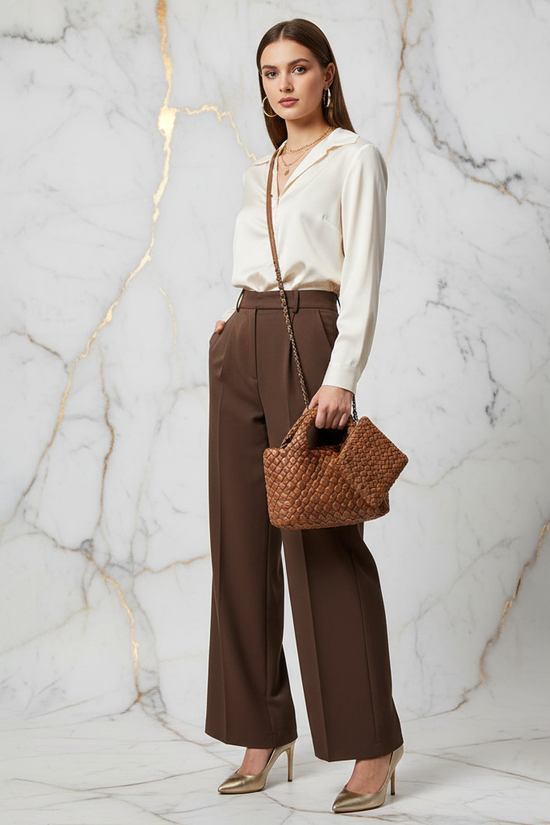 Handmade Waterproof Woven Camel Crossbody Bag