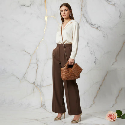 Handmade Waterproof Woven Camel Crossbody Bag