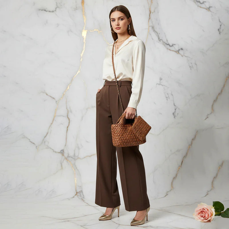 Handmade Waterproof Woven Camel Crossbody Bag