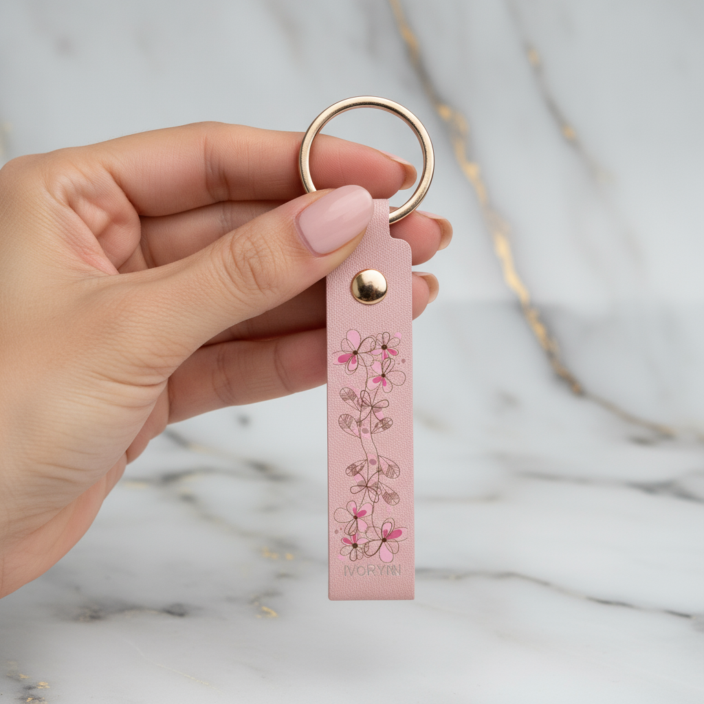 Woman holding keychain - close-up detail