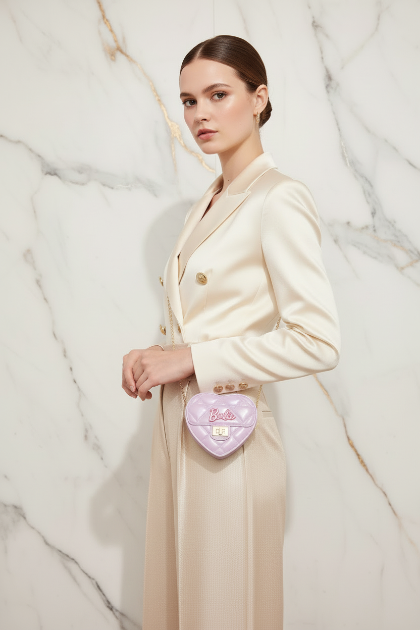 Woman holding mini bag - Heart Barbie Bag