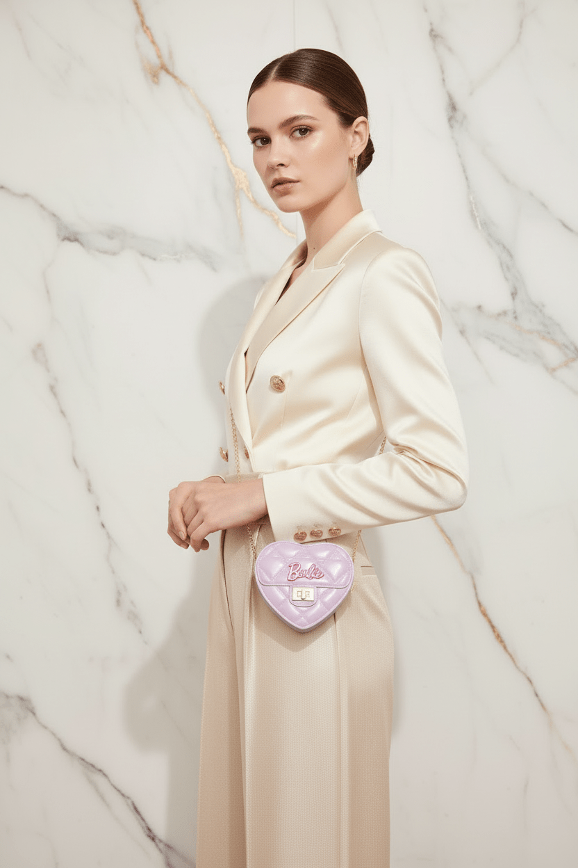 Woman holding mini bag - Heart Barbie Bag