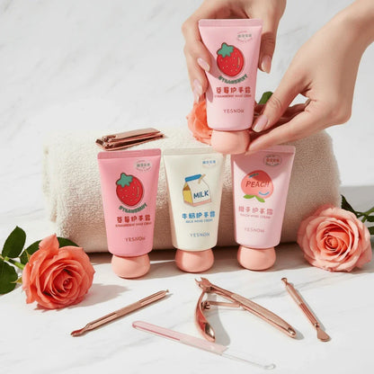 Woman Holding Strawberry Hand Cream