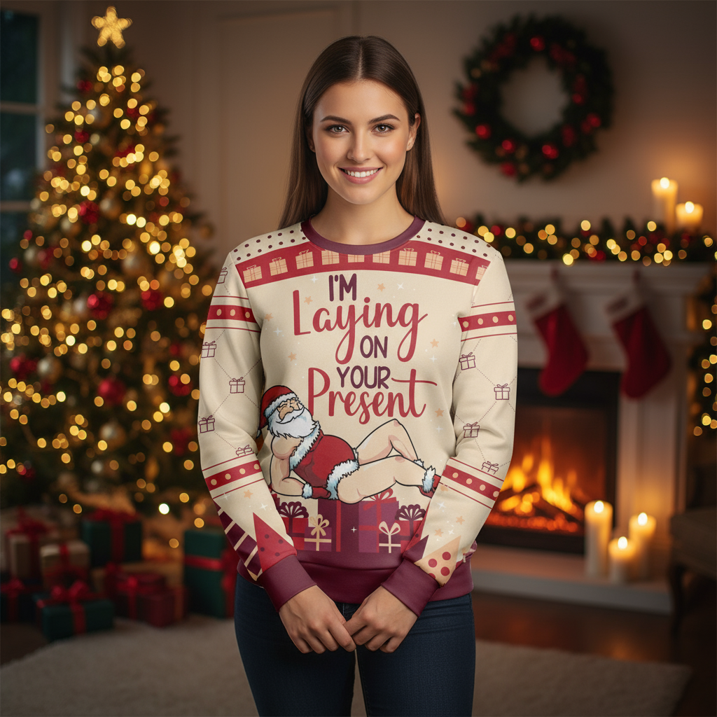 Woman in Christmas sweatshirt - Living room