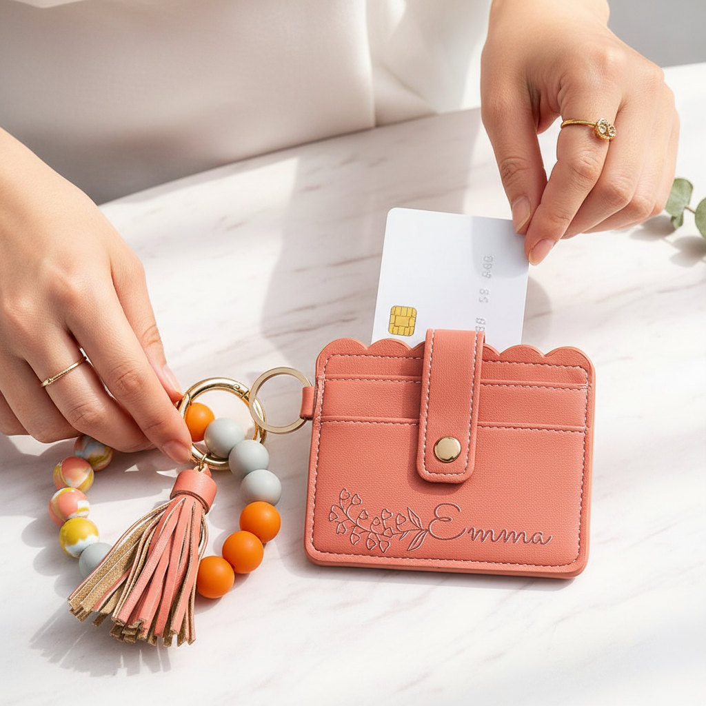 Woman placing cards in wallet