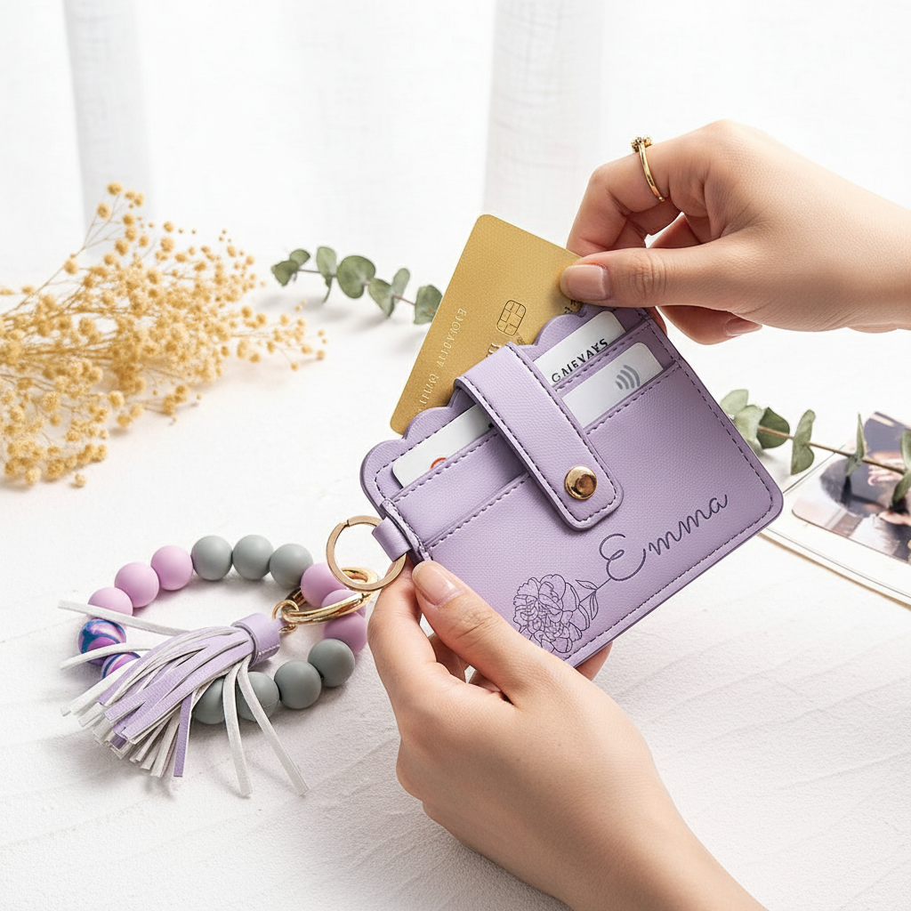Woman placing cards in wallet