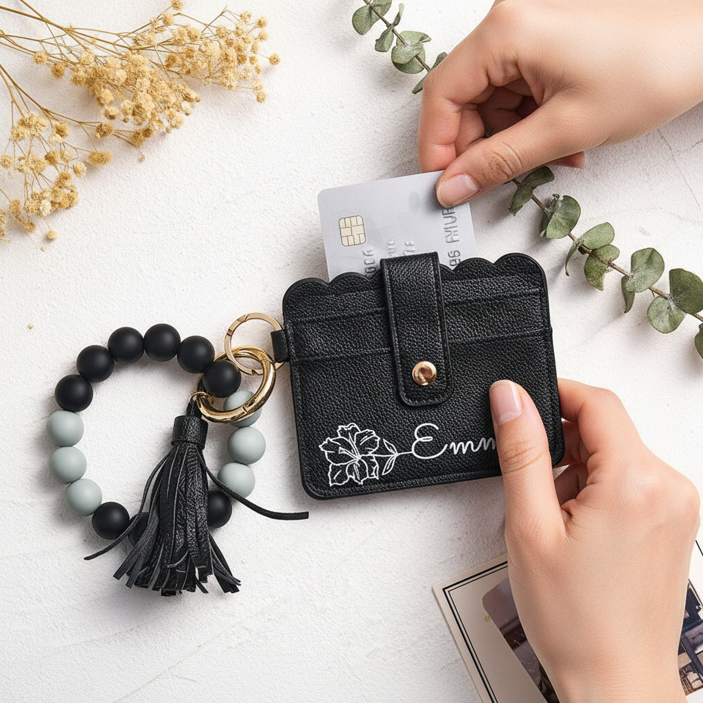 Woman placing cards in wallet