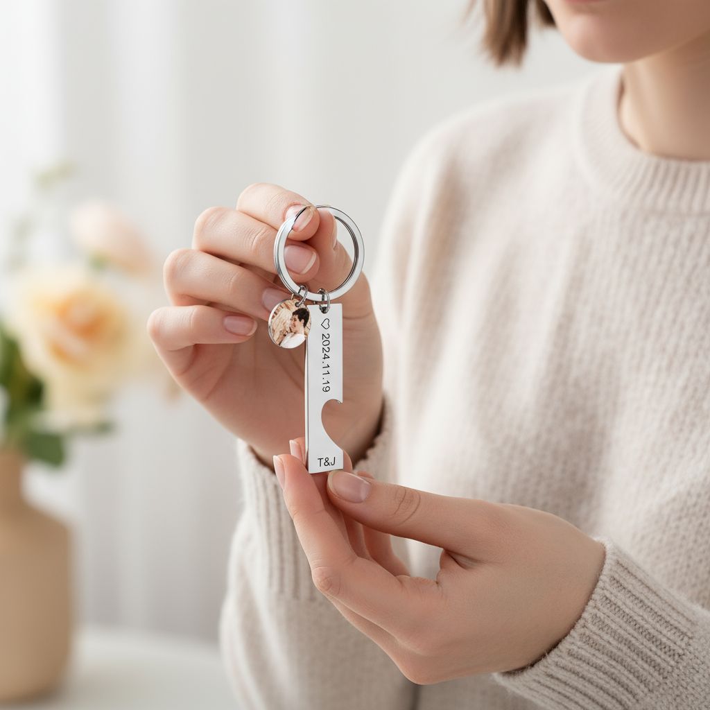 Woman showcasing keychain