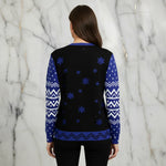 Woman showing back of sweater