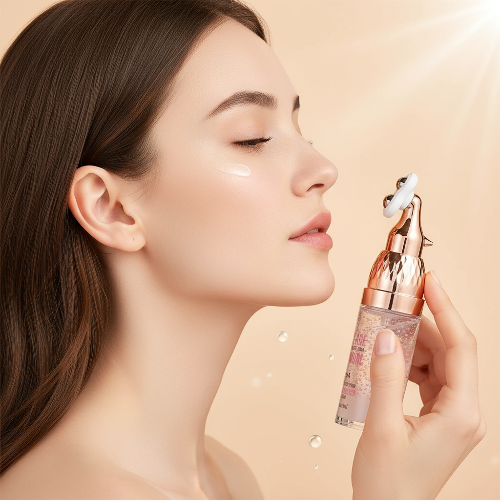 Woman using applicator side profile