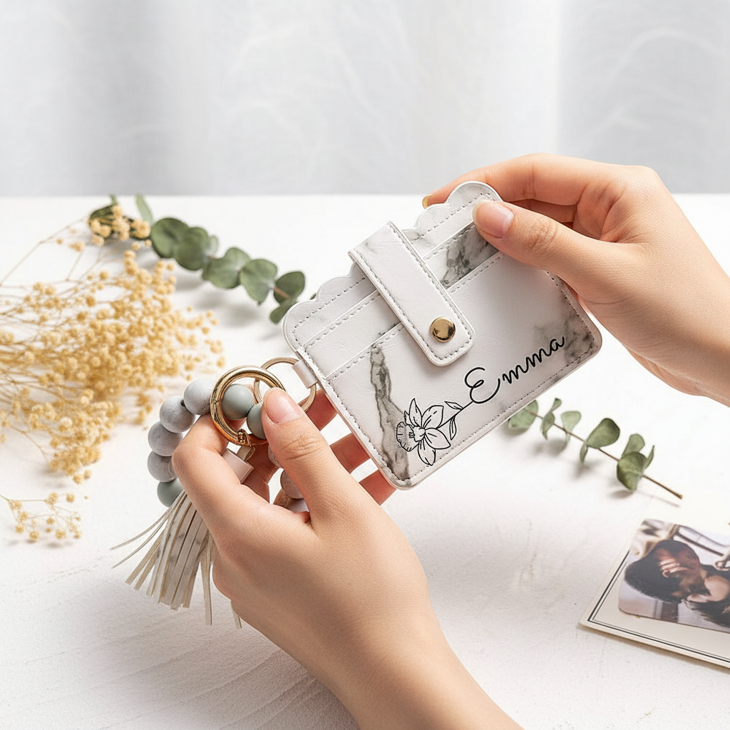 Woman using wallet with natural styling