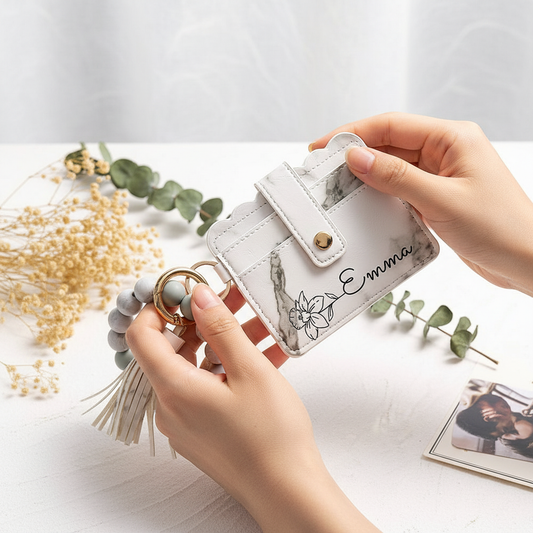 Woman using wallet with natural styling