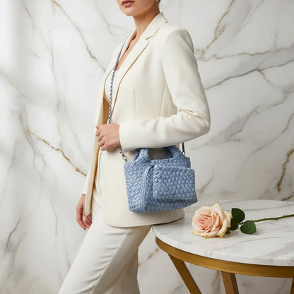 Woman Wearing Bag - Angled View