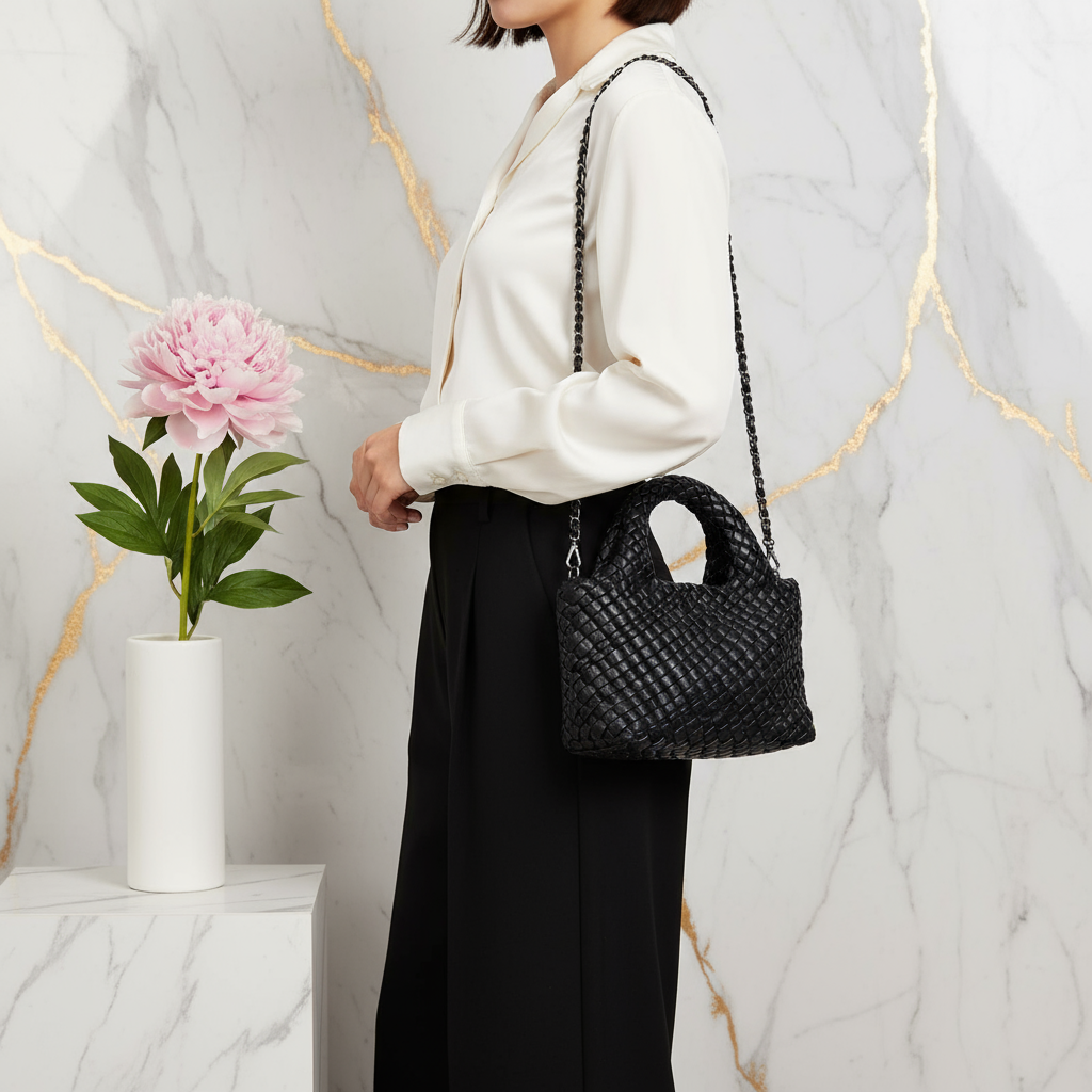 Woman Wearing Bag - Side View