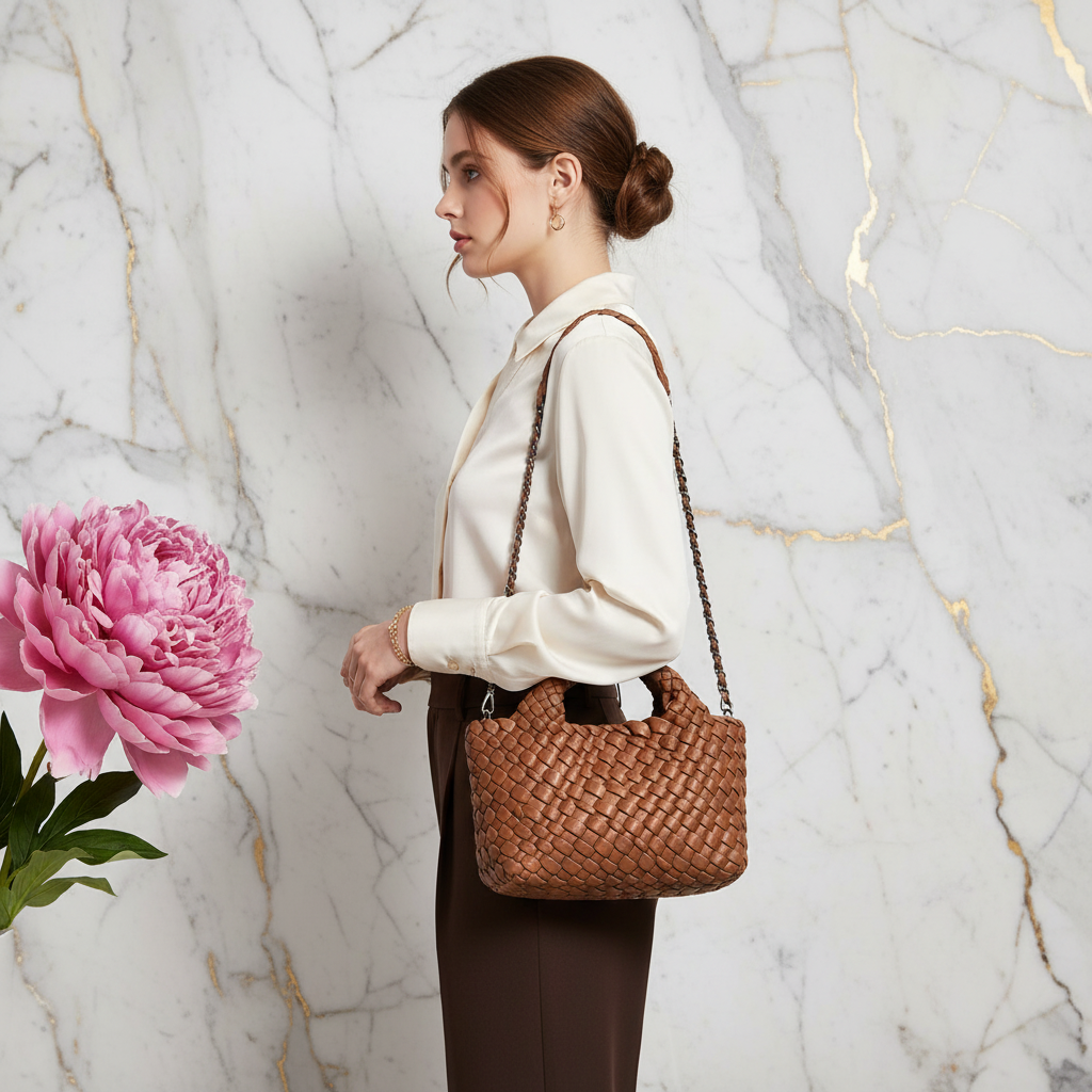 Woman Wearing Bag - Side View