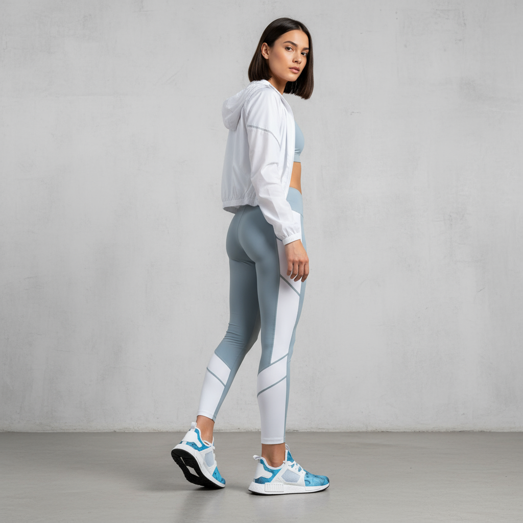 Woman wearing sneakers - back view concrete