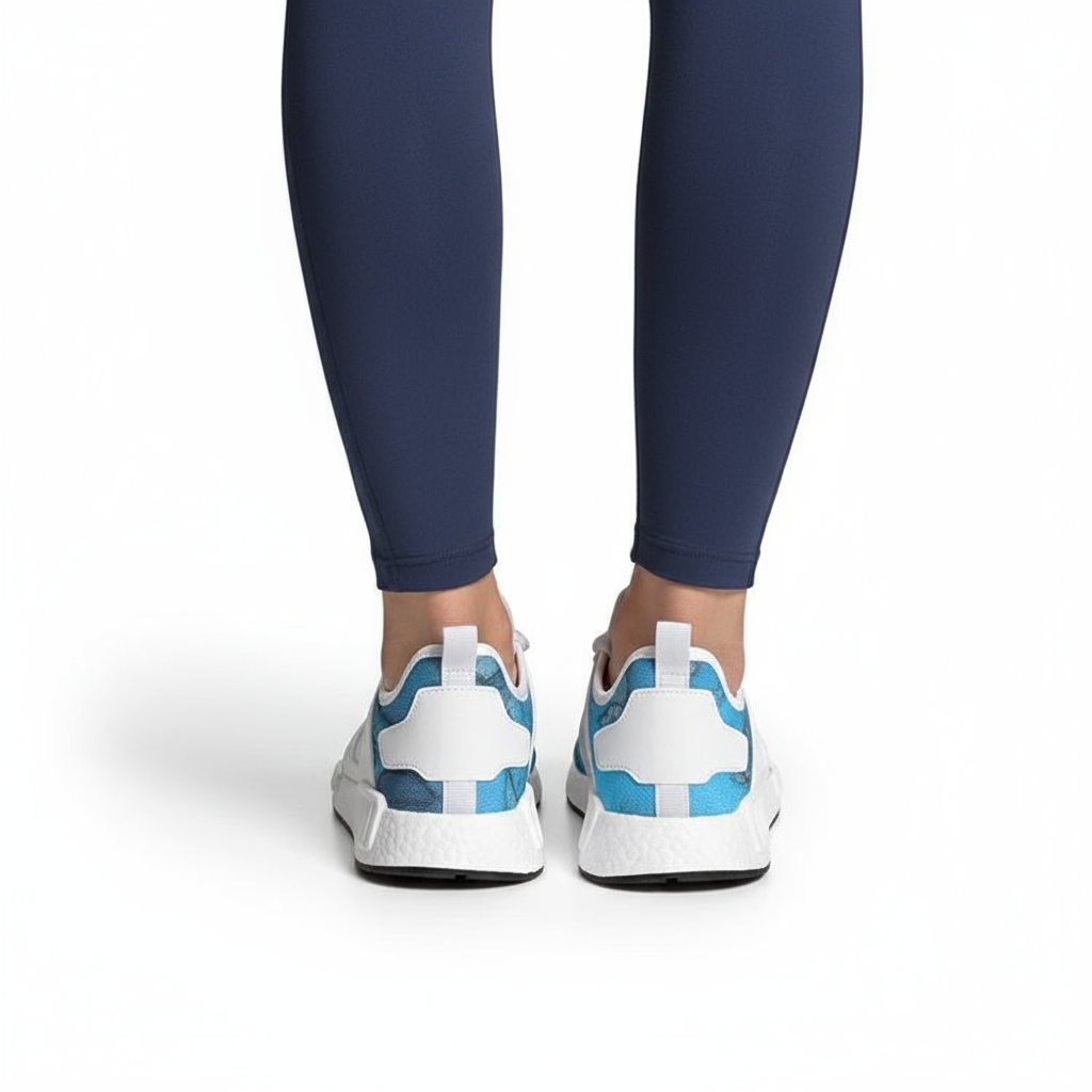 Woman wearing sneakers - back view