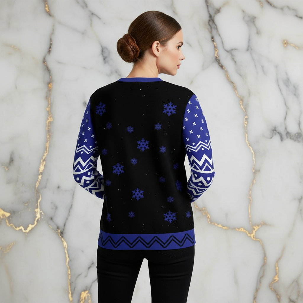 Woman wearing sweater back view feminine