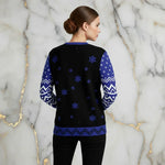 Woman wearing sweater back view feminine