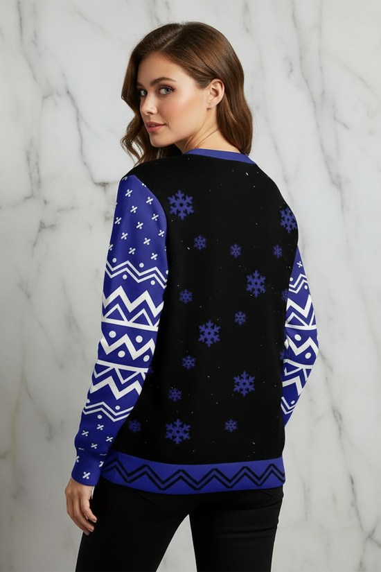 Woman wearing sweater back view over shoulder